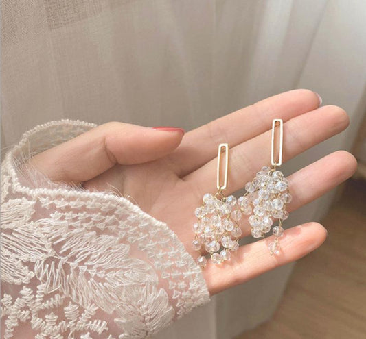 HANJIKorean Long Crystal Tassel Grape EarringsAccessoryKorean Long Crystal Tassel Grape Earrings