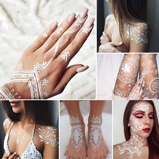 HANJIWhite Lace 3D Waterproof Henna Tattoo Sticker Collection (2)AccessoryWhite Lace 3D Waterproof Henna Tattoo Sticker Collection (2)