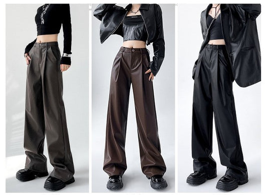 American PU Leather High-Waisted Pants