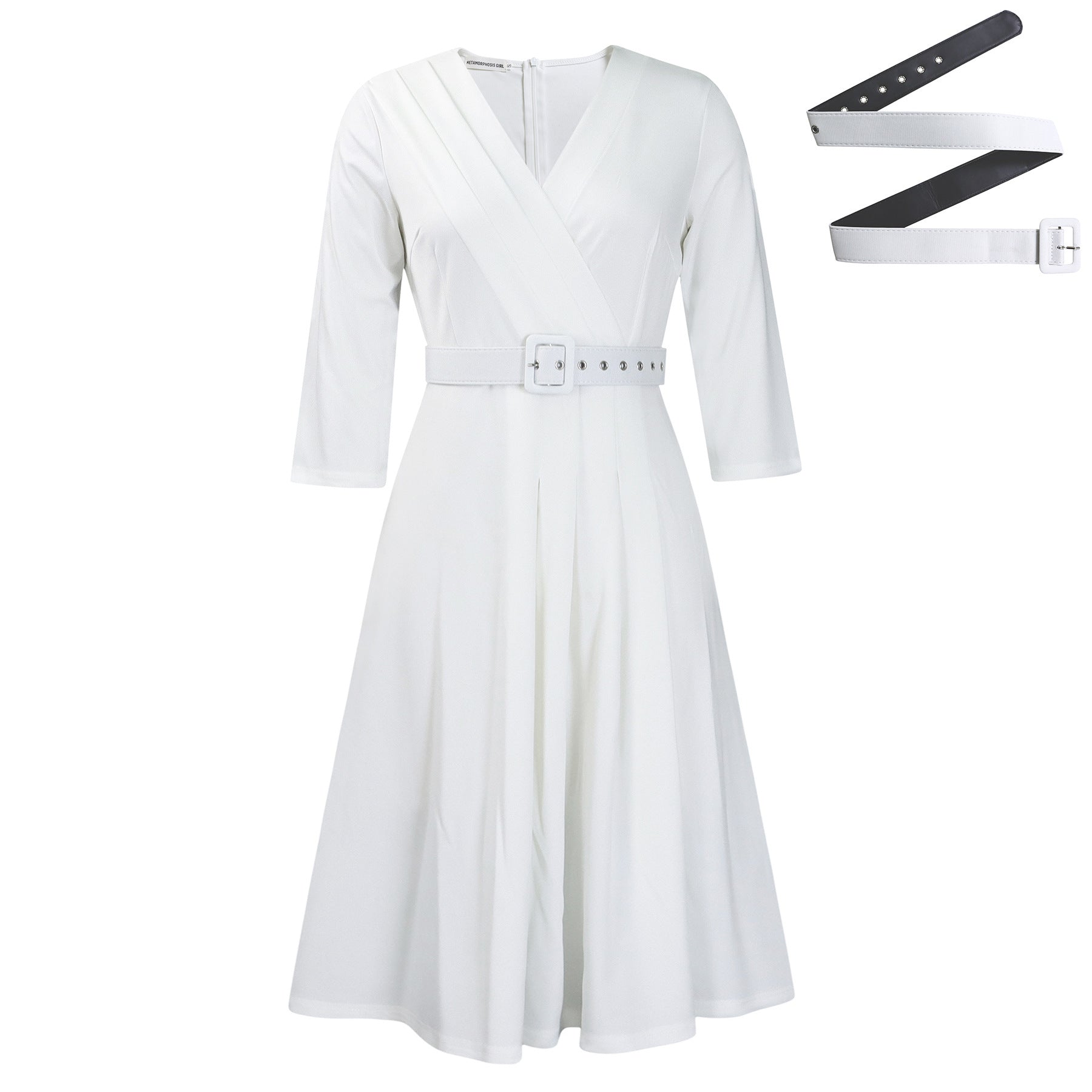 New V-Neck Pleated Stretch Elegant Dress