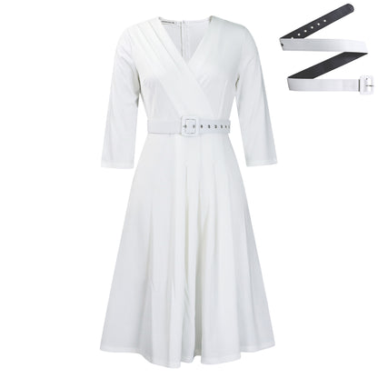New V-Neck Pleated Stretch Elegant Dress