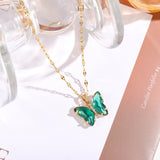 HANJI(All-22) Simple Gradient Colorful Butterfly NecklaceAccessory-22) Simple Gradient Colorful Butterfly Necklace