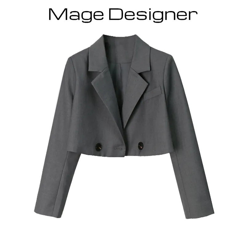 Slim Design High-Waisted Cropped Lapel Blazer