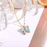 HANJI(All-22) Simple Gradient Colorful Butterfly NecklaceAccessory-22) Simple Gradient Colorful Butterfly Necklace