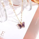 HANJI(All-22) Simple Gradient Colorful Butterfly NecklaceAccessory-22) Simple Gradient Colorful Butterfly Necklace