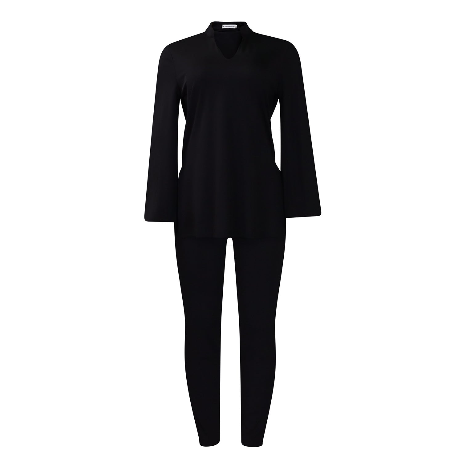 V-Neck Solid Color Long Sleeve Suit Set