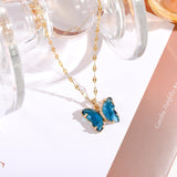 HANJI(All-22) Simple Gradient Colorful Butterfly NecklaceAccessory-22) Simple Gradient Colorful Butterfly Necklace