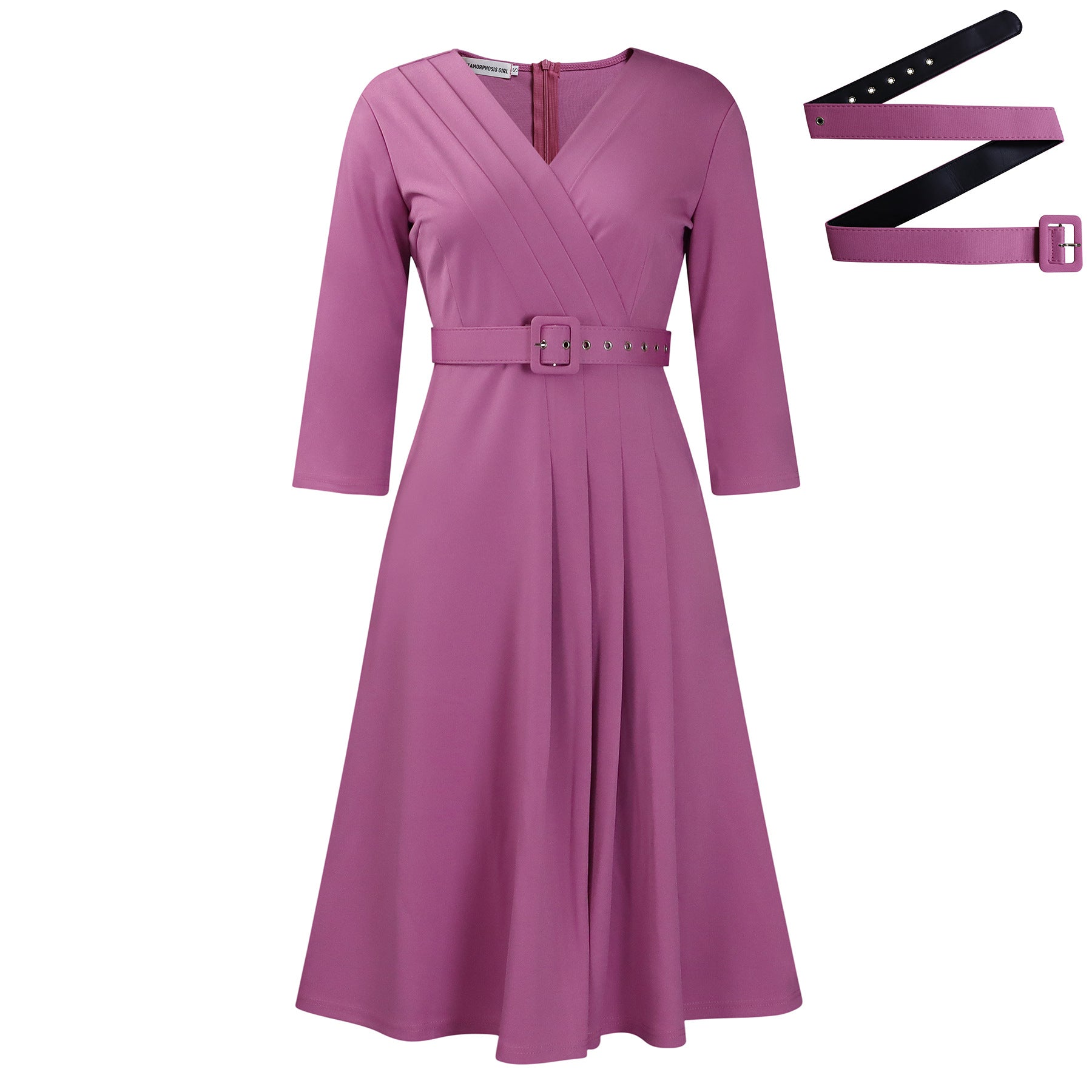 New V-Neck Pleated Stretch Elegant Dress