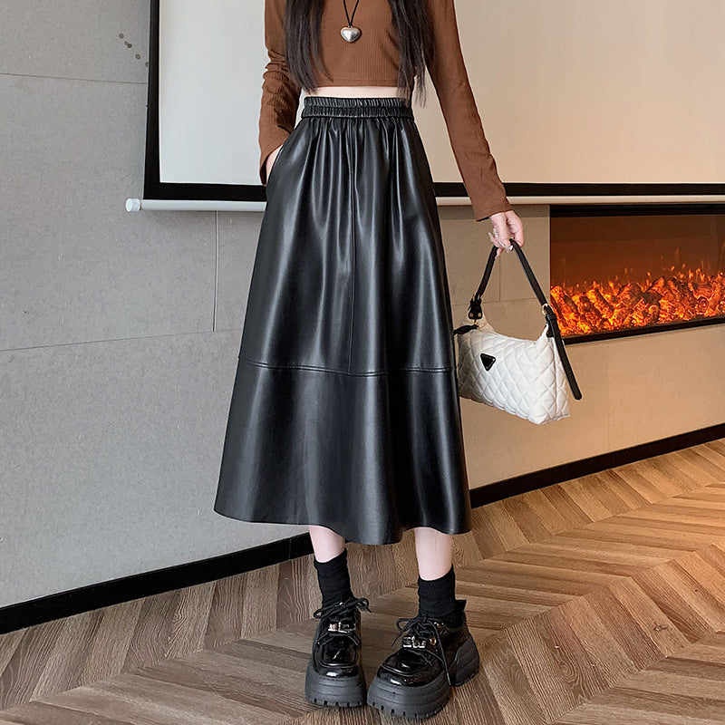 New Elastic Waist PU Leather Skirt