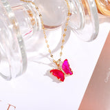 HANJI(All-22) Simple Gradient Colorful Butterfly NecklaceAccessory-22) Simple Gradient Colorful Butterfly Necklace