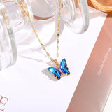 HANJI(All-22) Simple Gradient Colorful Butterfly NecklaceAccessory-22) Simple Gradient Colorful Butterfly Necklace