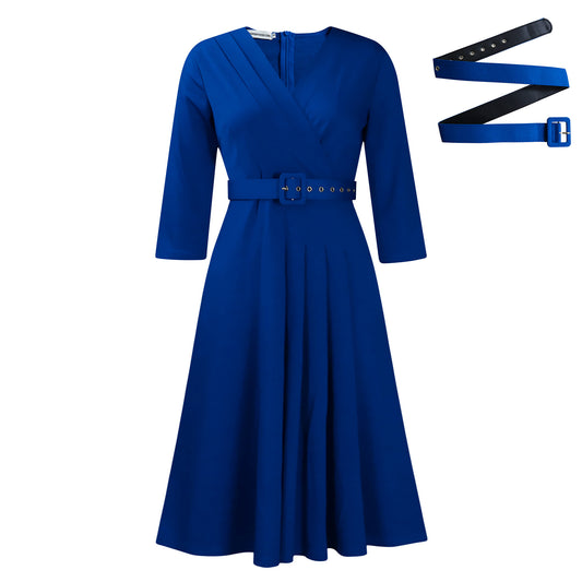 New V-Neck Pleated Stretch Elegant Dress