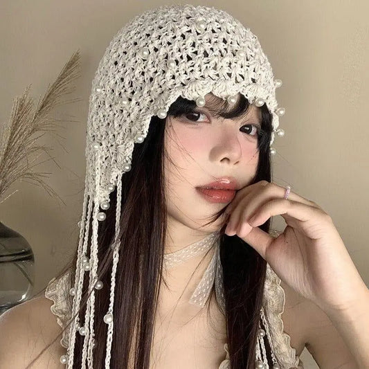 HANJIHollow Pearl Tassel Pendant HatAccessoryHollow Pearl Tassel Pendant Hat