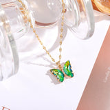 HANJI(All-22) Simple Gradient Colorful Butterfly NecklaceAccessory-22) Simple Gradient Colorful Butterfly Necklace