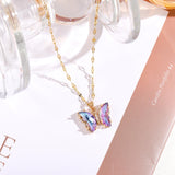 HANJI(All-22) Simple Gradient Colorful Butterfly NecklaceAccessory-22) Simple Gradient Colorful Butterfly Necklace