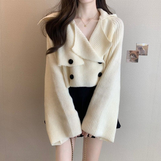 French Slouchy Lapels Chic Long-Sleeved Sweater