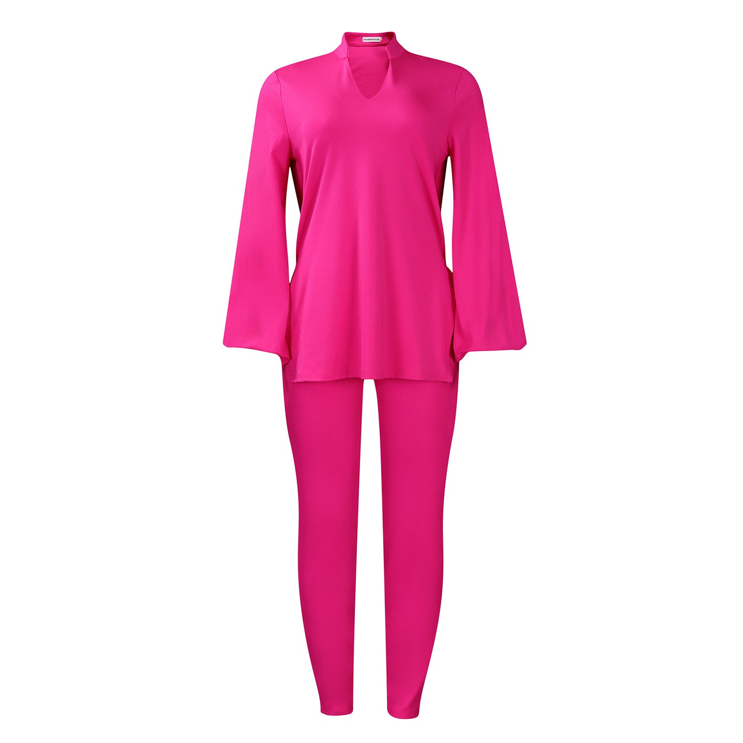 V-Neck Solid Color Long Sleeve Suit Set