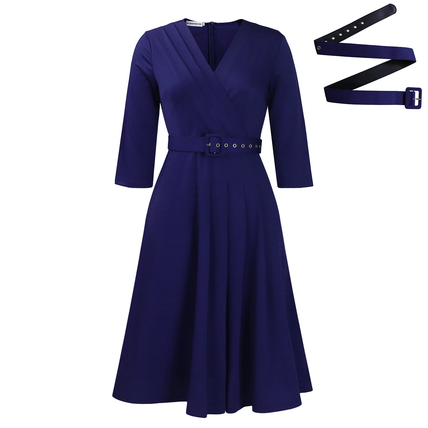 New V-Neck Pleated Stretch Elegant Dress